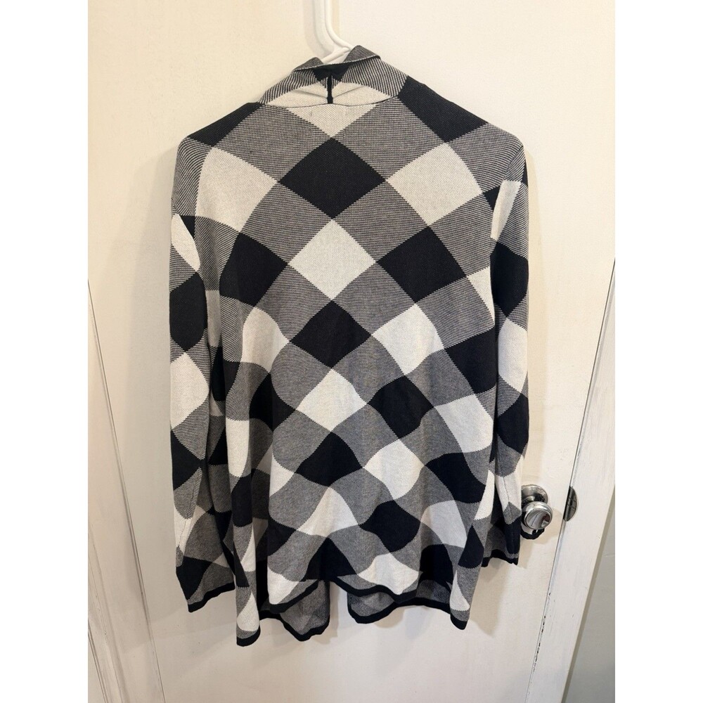 Lands' End Women's XL Cotton Plaid Open Front Cardigan Sweater V-Neck Pockets - Picture 6 of 7